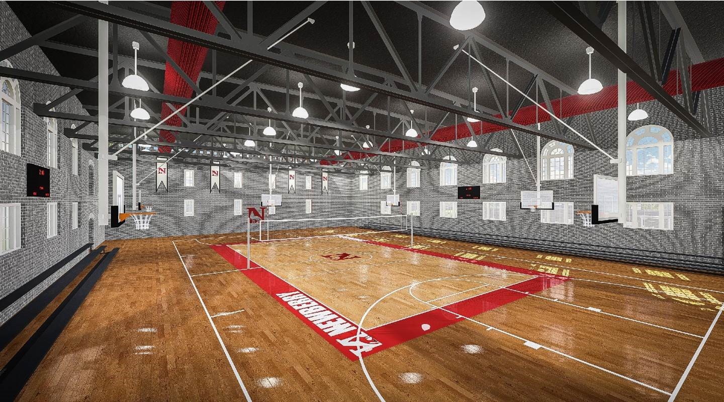 A rendering of the planned renovations to the basketball court in MacLean Gymnasium